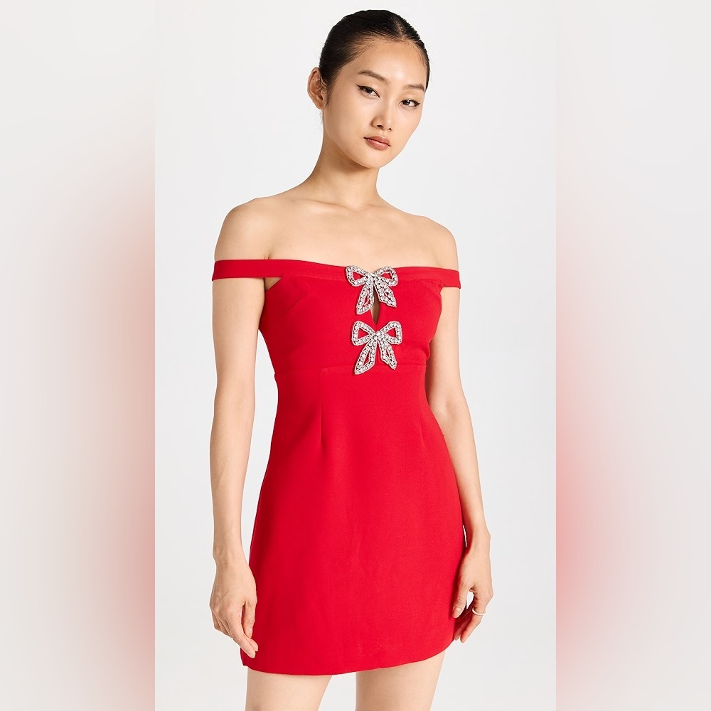 SELF-PORTRAIT Red Bow Mini Dress in Crepe